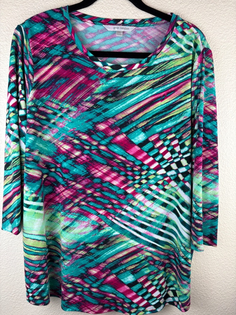Erin London Bright Colorful Abstract Print 3/4 Sleeve Stretch Blouse Size XL